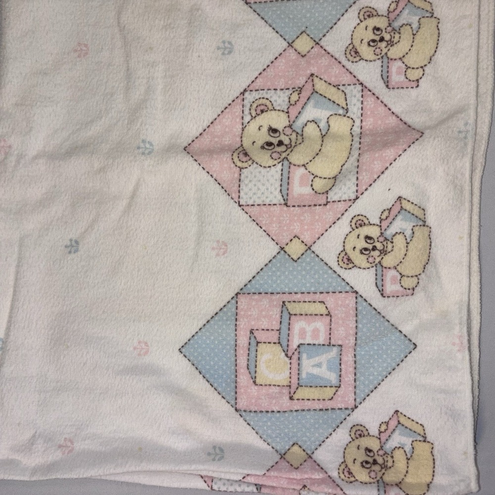 Vintage Riegel Baby Blanket Pastel Baby‎ BEAR Blocks 30x30 Cotton - Picture 5 of 7